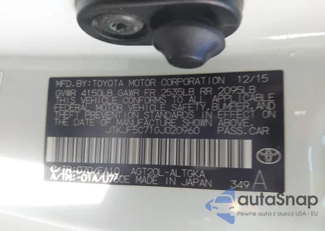 2016 Scion Tc z USA, uszkodzony, nr VIN JTKJF5C71GJ020960